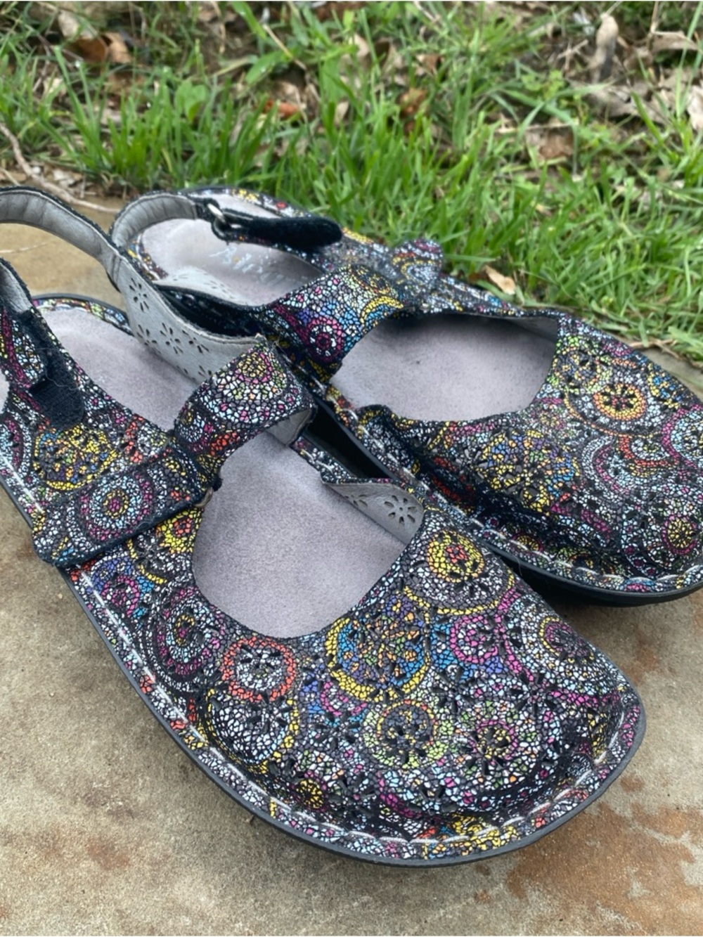 Alegria Mary Jane Jem 325 Multicolored Geometric Print  Women’s EU 39 Laser Cut